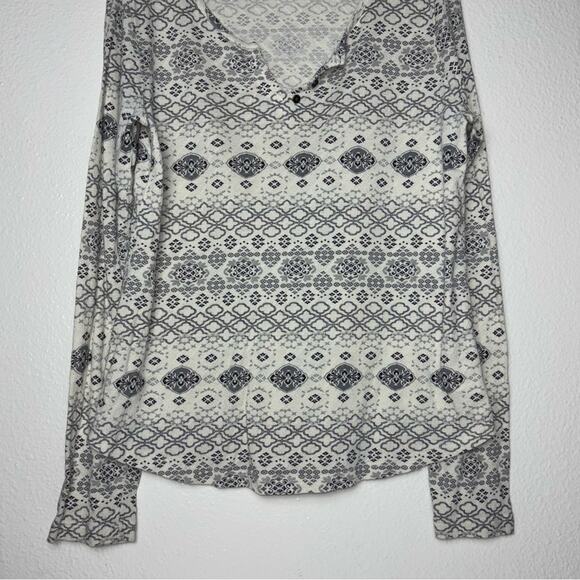 Aventura Organic Cotton Printed Light Airy Blouse Women's large Cream Gray - Picture 9 of 16